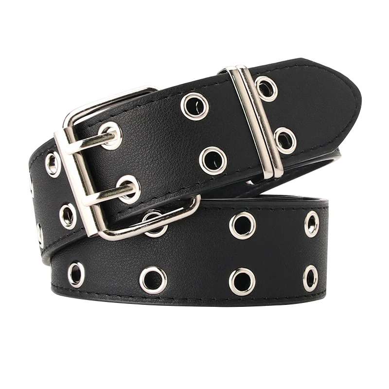 New Women Belt Fashion Imitation Leather Alloy Double Pin Buckle Women's Belt Girls Dress Decoration Belts Jeans Pants Belt