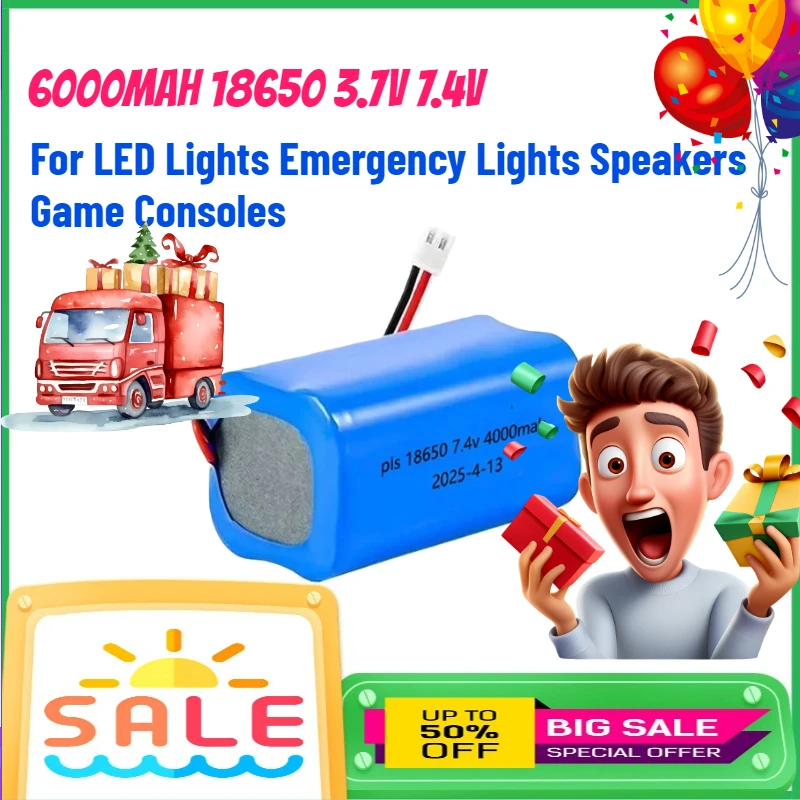 

6000mAh 18650 3.7V 7.4V Rechargeable Battery for LED Lights Emergency Lights Speakers Game Consoles Lithium Ion Battery
