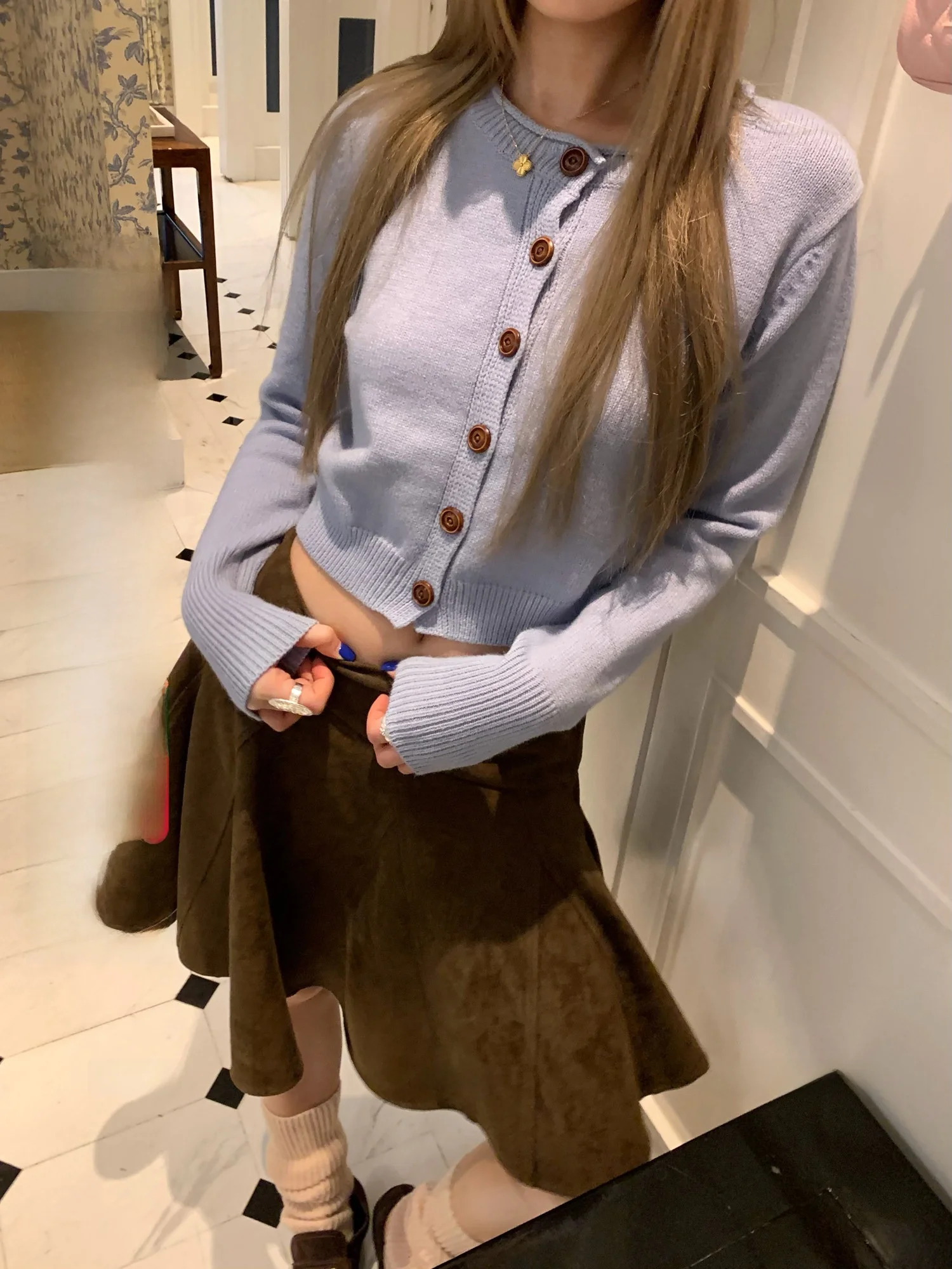 

Юбка женская из замши с завышенной талией, А-силуэт, весна 2026, новая коллекция, в стиле ретро, из полиэфирного волокна, модель Sle Parati Gallery