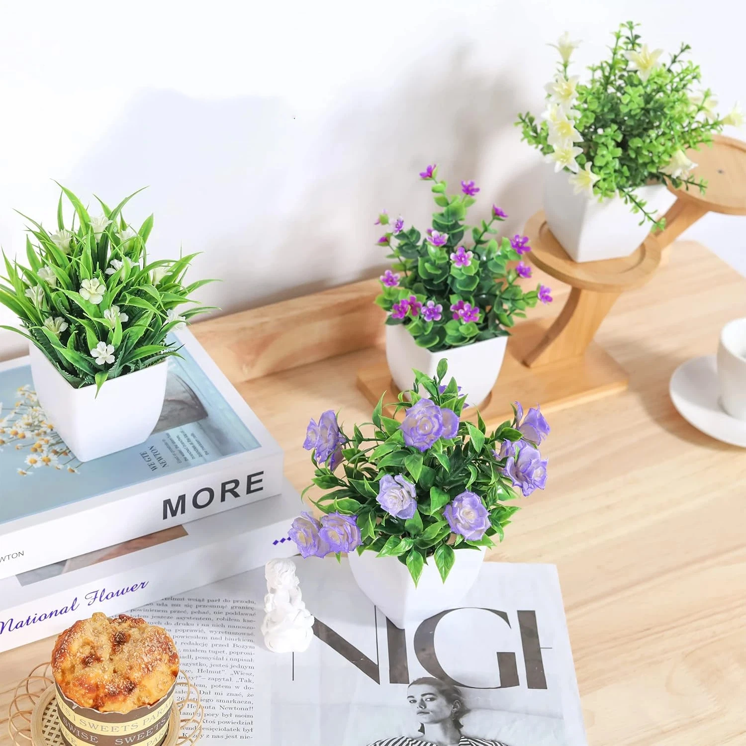 4 قطع من النباتات الصناعية الص - مراجعة Plant Desk Mini وسعره