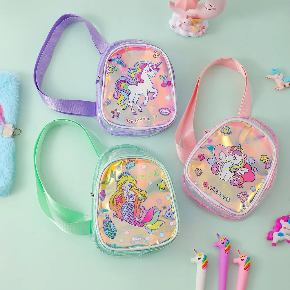 Kawaii Children Cartoon Transparent Unicorn Chest Bag PVC Crossbody Bag For Kindergarten Girls Cute Shoulder Bag