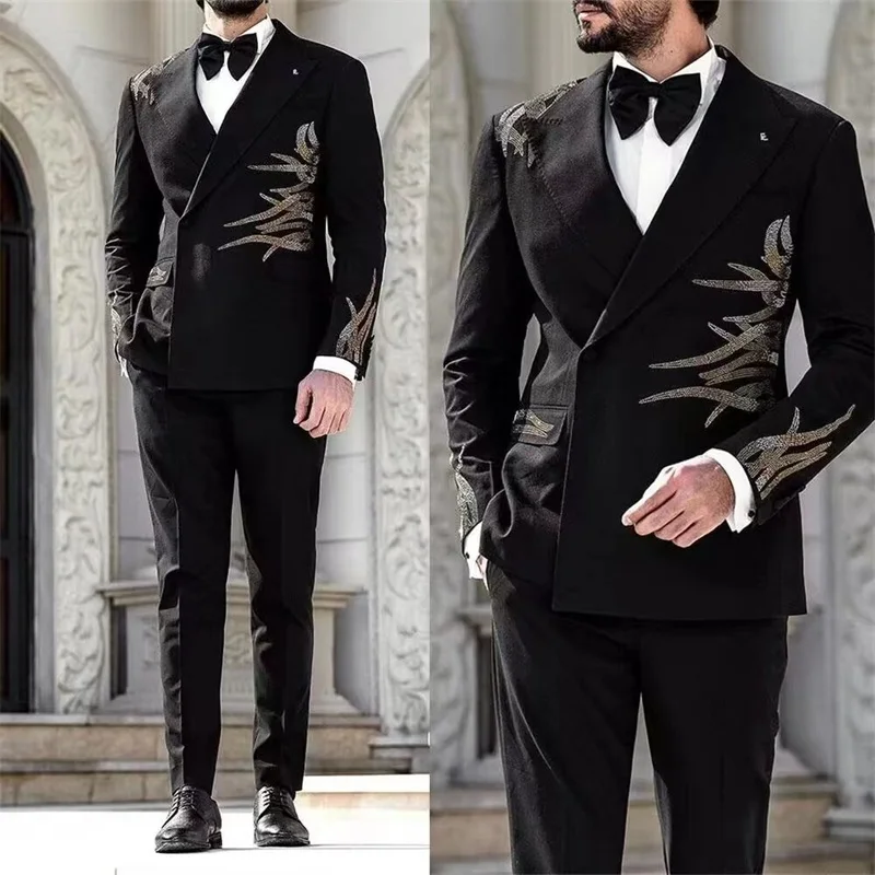 

Luxury Beaded Men Suit Blazer+Pants 2 Pcs Wedding Tuxedo Formal Designer Prom Dress Party Office Male Jacket Coat Custom Made