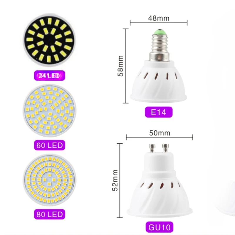 GU10 SMD LED Spotlight Lâmpada, Lâmpada, Bombillas, 24 LEDs, 220V-240V, 5733