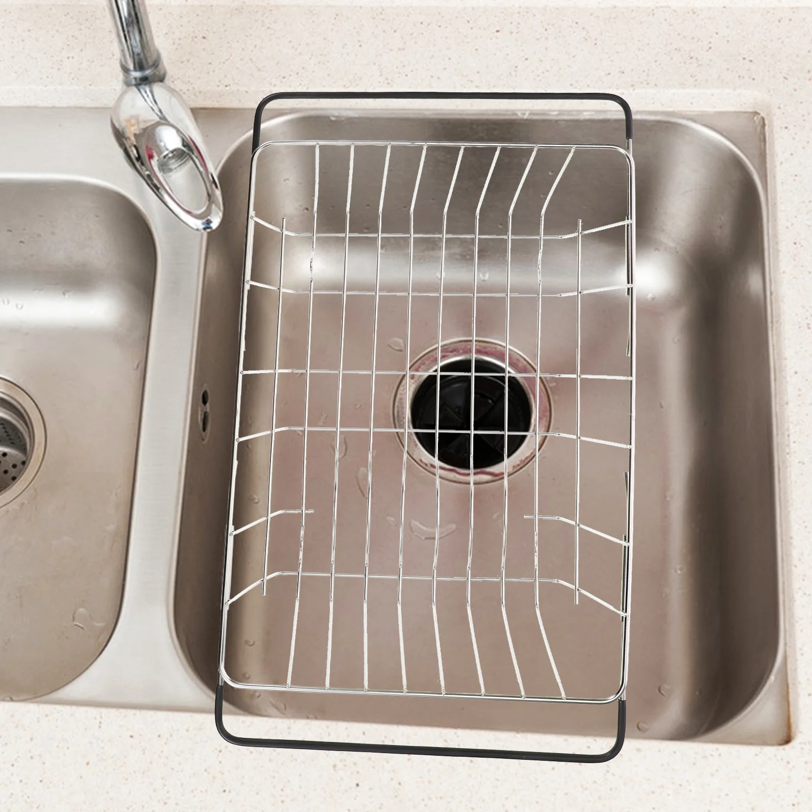 

Stainless Steel Expandable in-Sink Dish Drying Rack Adjustable Design Large Capacity Kitchen Sink Draining Rack Space Saving