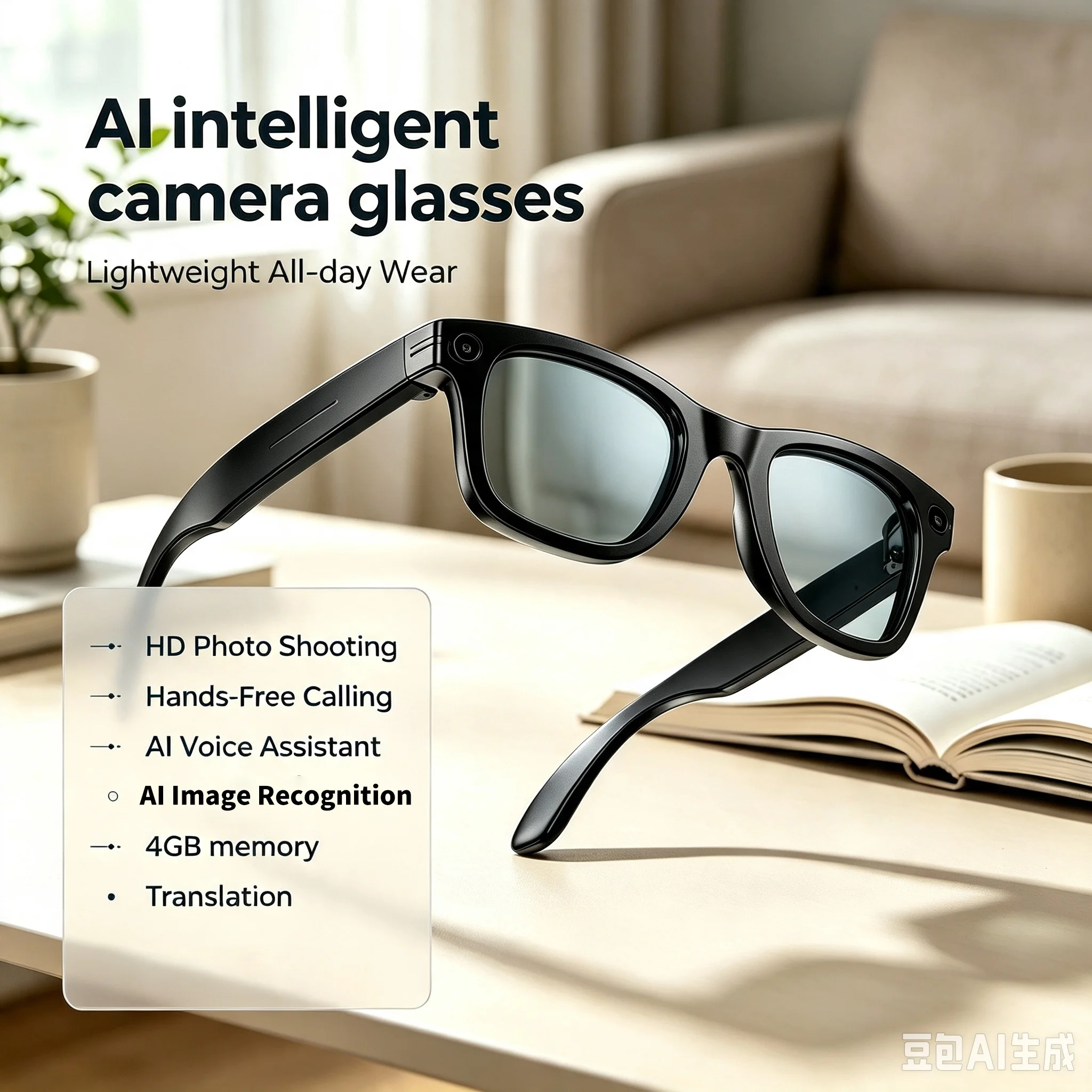 W610T Ai Smart Translation Clear Lenses Glasses 8MP HD Camera Recording Photo Video Recording Waterproof Call Sunglasses