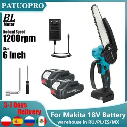 6Inch Mini Electric Saw Brushless Cordless Chainsaw Handheld Woodworking Garden Tools Logging Cutter For Makita 18V Battery
