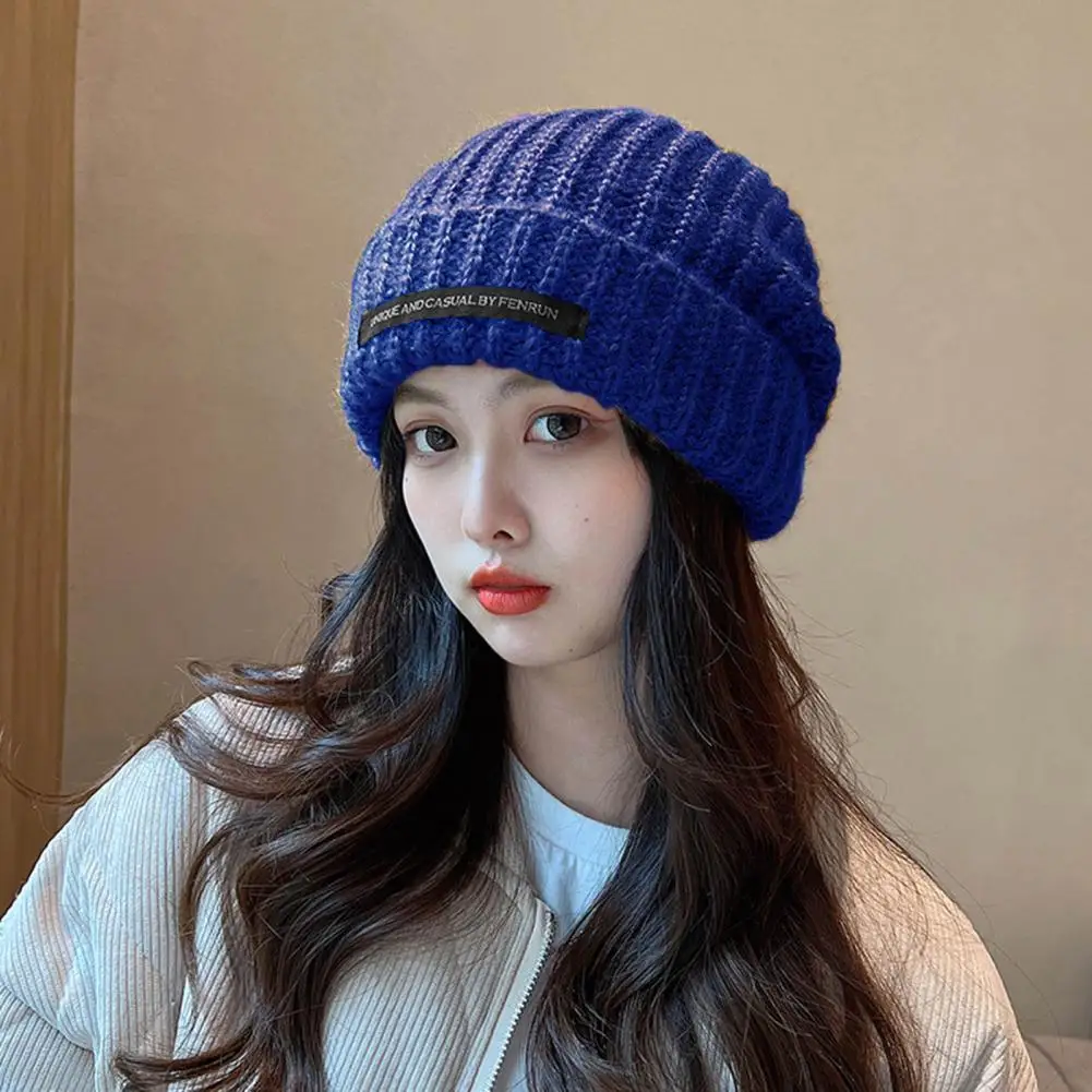 Lady Knitted Hat For Winter Solid Color Warm  High Elastic Women Hat Ultra-Thick Unisex Knit Headwear For Outdoor