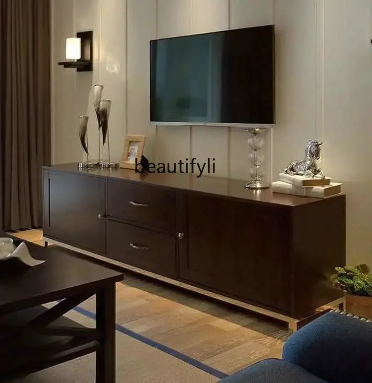 

Light luxury post-modern TV cabinet neoclassical American solid wood audio-visual cabinet simple cabinet villa