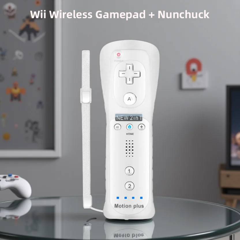 2PCS Remote Controller with Nunchuck Controller for Wii Console Wireless Gamepad with Motion Plus for Wii Games Control