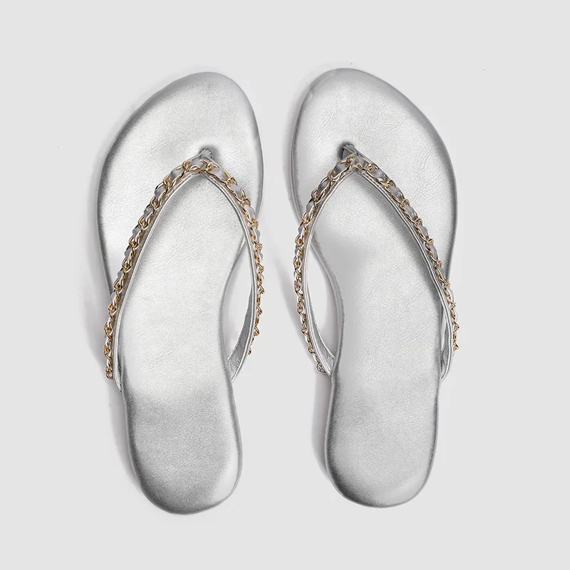 Nouvelle mode chaussures pour femmes tongs plat confortable chaîne pantoufles sandales d'été chaussures pour femmes concepteur chaussures de plage à enfiler