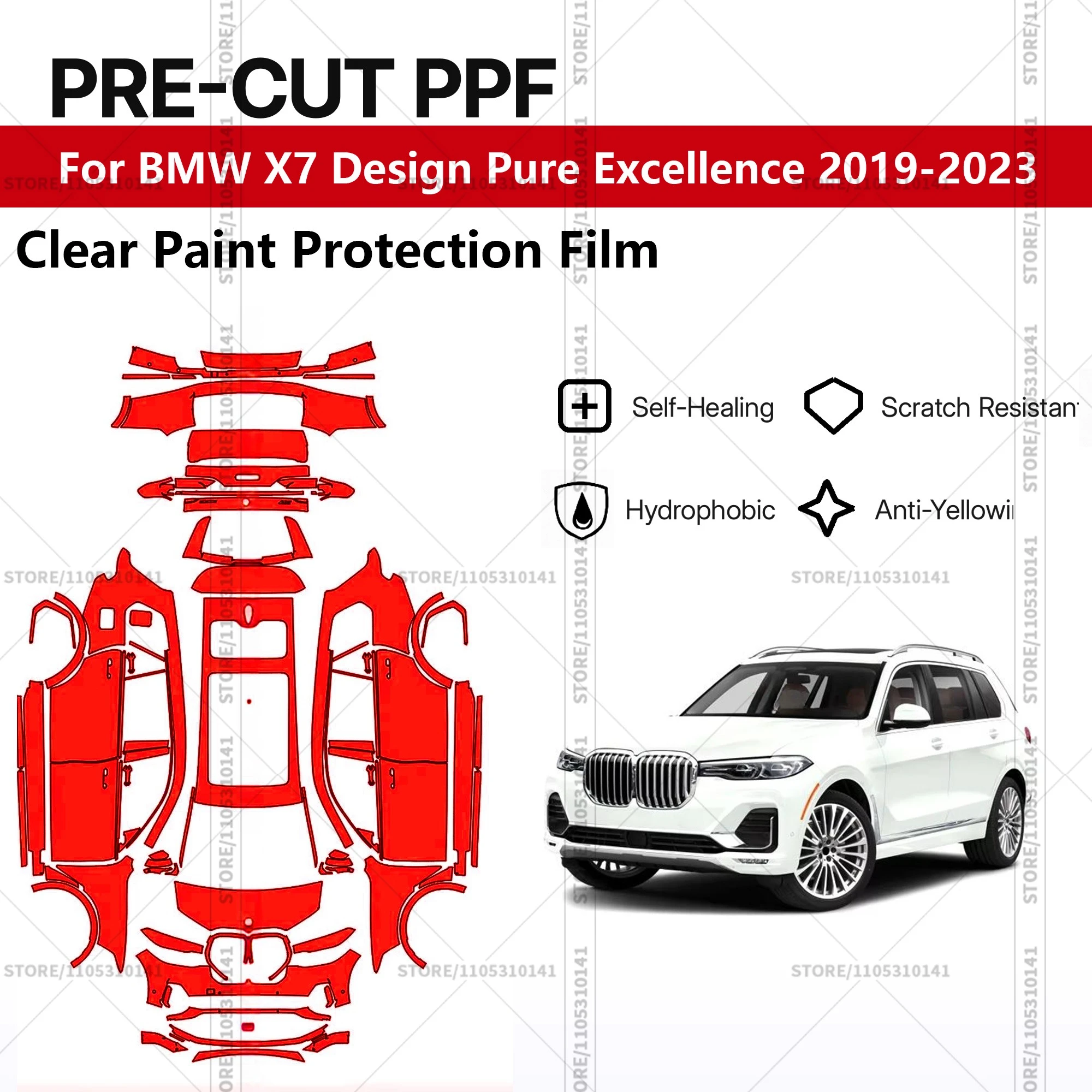

For BMW X7 Design Pure Excellence 2019-2023 Pre-Cut Paint Protection Film PPF Transparent Car Film Professional Automotive PPF