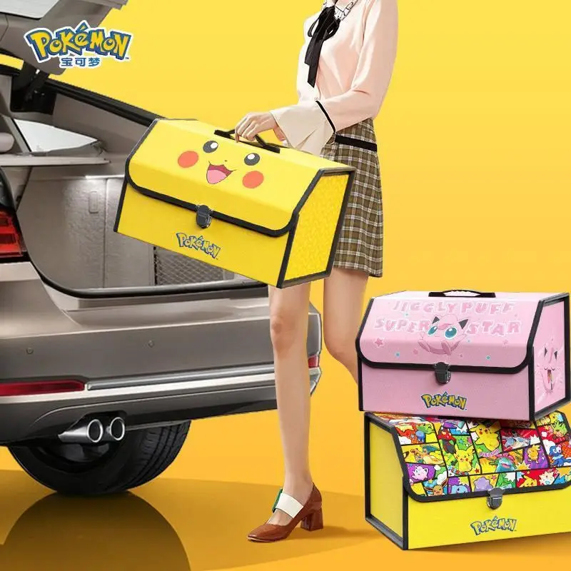 Caja de almacenamiento para coche Kawaii Pokemon, organizador plegable para coche Pikachu, caja trasera cubierta de gran capacidad, decoración para almacenamiento en el coche