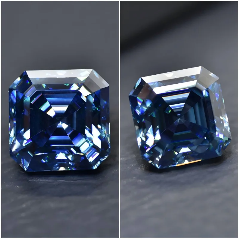 Neuer Hochwertiger Moissanit-Stein Asscher-Schliff Saphirblau Verfügbar mit Zertifikat Besteht Diamanttester Edelsteine – Detail 2