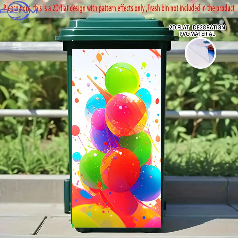 [2D Flat Printing] 1pc 2D Pattern Printing Kitchen Trash Can Sticker X Cm Colorful Balloon Feast Theme Kitchen Home Decoration