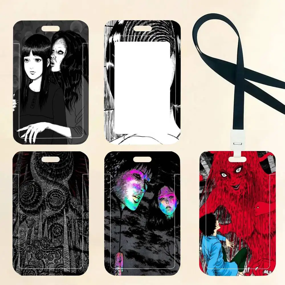 Horror Comics J-Junji Ito ID Card Holder Neck Strap Pendant Door Badge Holder Lanyards Keychain Work Credential Case Gift