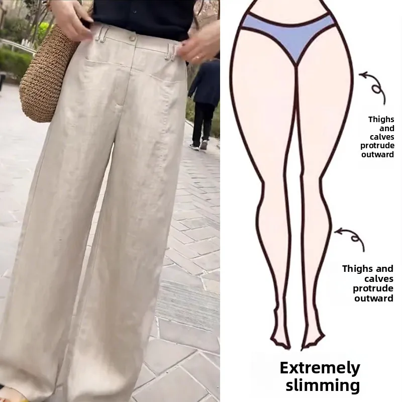 

Casual Wide Leg Pants Linen Cotton Blend Summer plus Size Comfortable Loose Slimming Commute Friendly High Waist Trousers