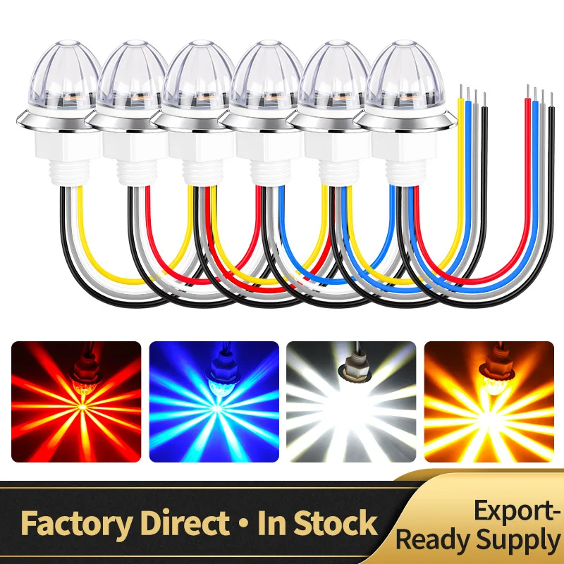 12V-24V Car Two-color LED Truck Side Lights Pickup Warning Lights Car Decoration Lights Flashing Dual-mode 1.25 Inches Lamp