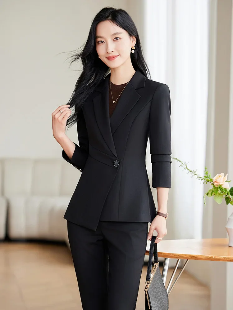 Pop elegante verde damasco preto senhoras calça terno feminino negócios trabalho wear jaqueta e calças blazer 2 peça conjunto