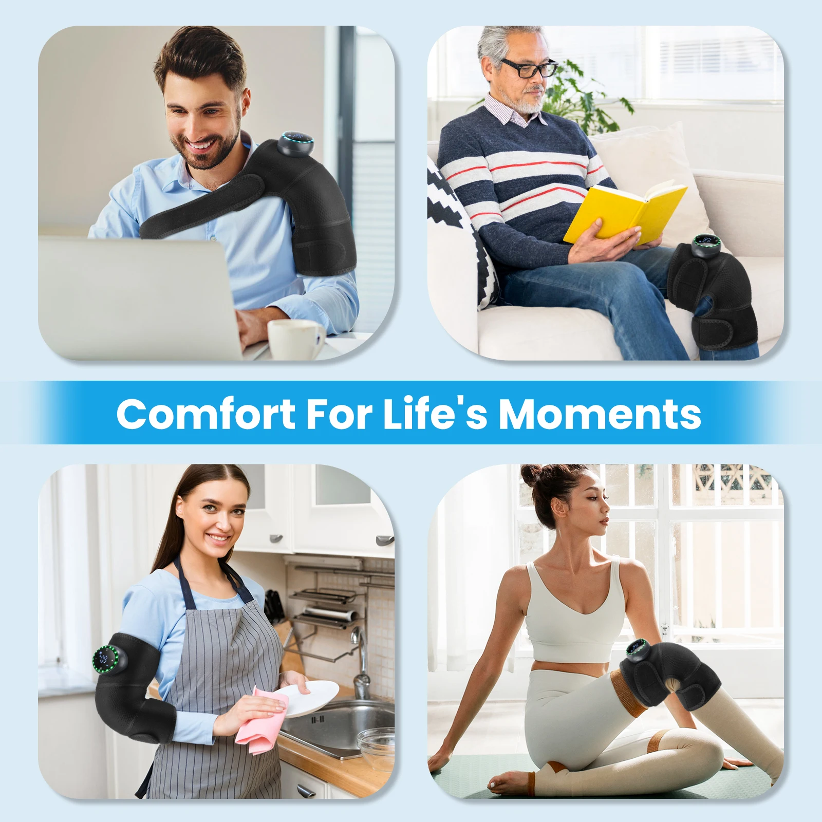 

3 in 1 Heating Massage Knee Pad Shoulder Elbow Smart Vibration Massager 5 Modes Vibration Knee Brace 5 Heating Levels