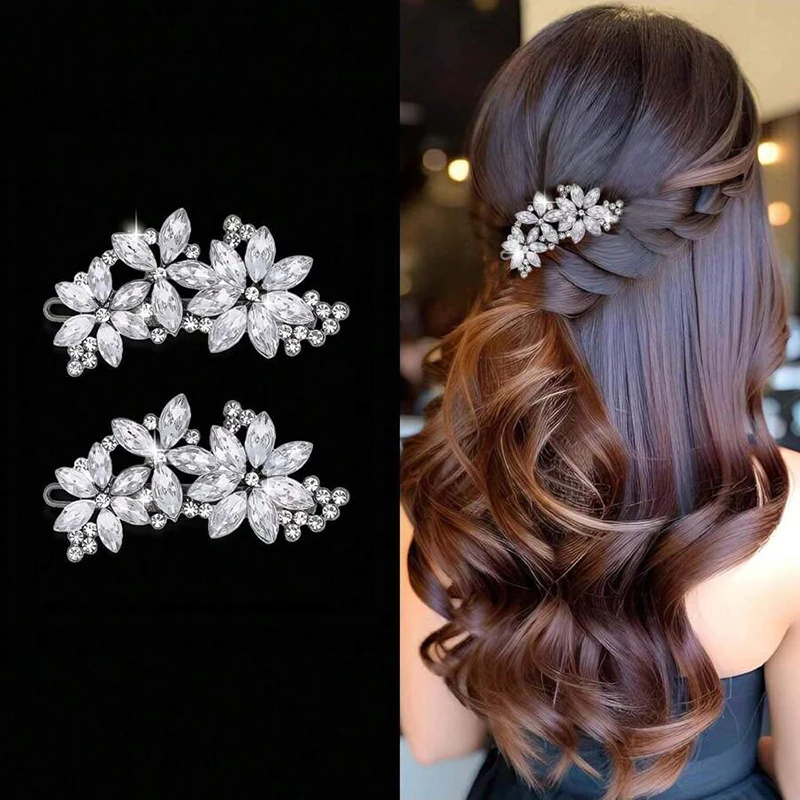 

2pc Minimalist Rhinestone Crystal Women's Hair Clip Bride Hair Accessories Banquet Daily Versatile Girls Sweet Jewelry Hair Comb