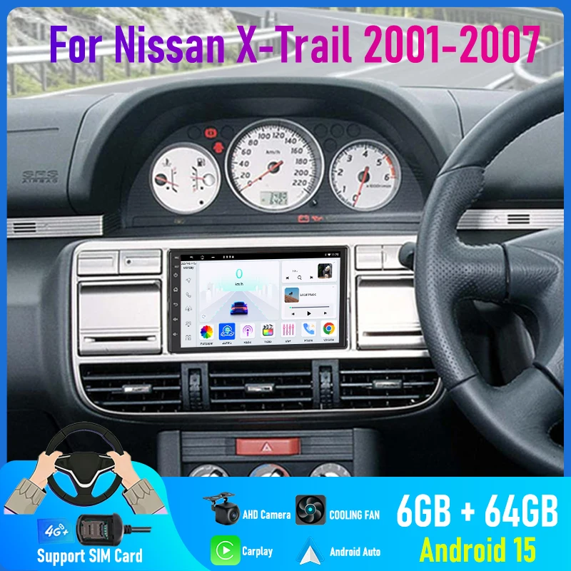 

7'' For Nissan X-Trail 2001-2007 Car Radio 4G SIM Wireless Steering Wheel Control FM Wifi GPS Google Map Android 15 Auto 2DIN BT