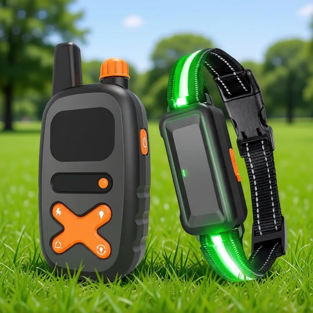 

Dog Training Collar with Remote, LED Light Strip, 3300T Range, IP67 Waterproof, Beep/Vibrate/Shock, Rechargeable, Reflective Str