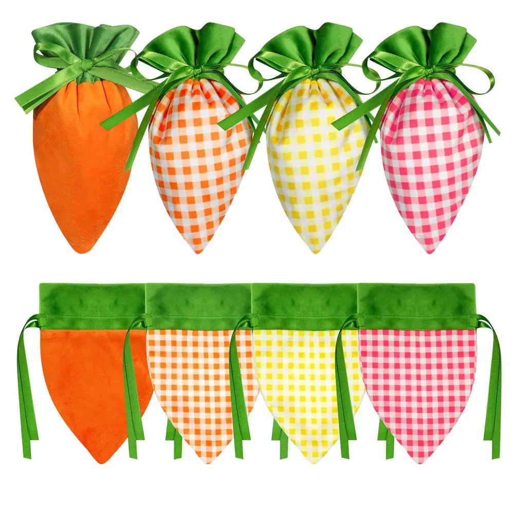 Easter Velvet Gift Bag Carrot Velvet Drawstring Bag Basket Candy Bags For Party Decorations Cookie Snack Bag