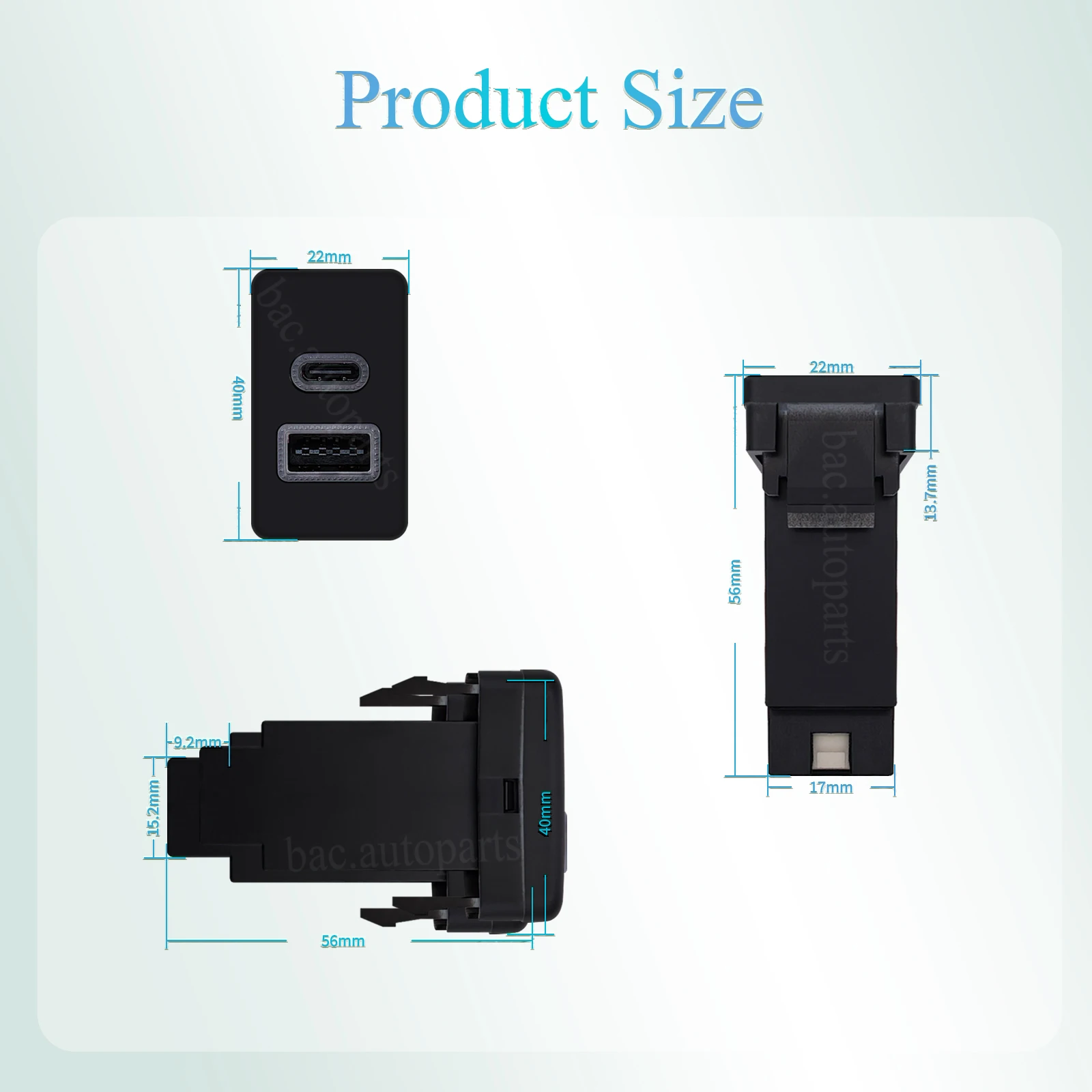 36W Dual USB-C & USB-A USB Power Car Charger Socket PD+QC3.0 for Toyota Tacoma/Hilux/4Runner/Land Cruiser/FJ/Tundra/Highlander ﻿