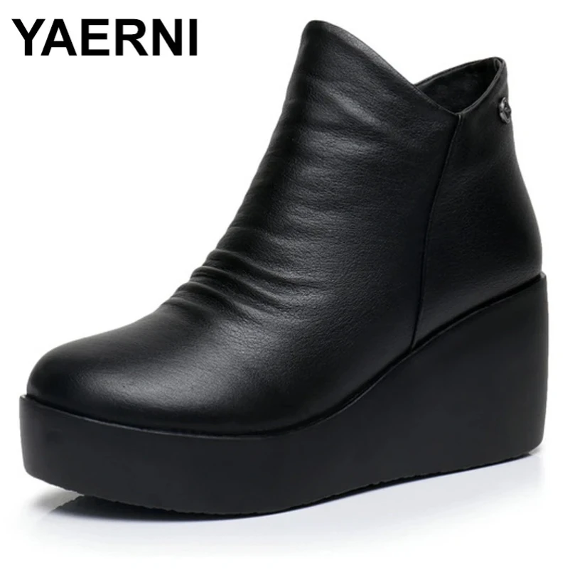 

Женские ботильоны без шнуровки из натуральной кожи на танкетке, ботильоны на высоком каблуке, женские туфли-лодочки на платформе с острым носком