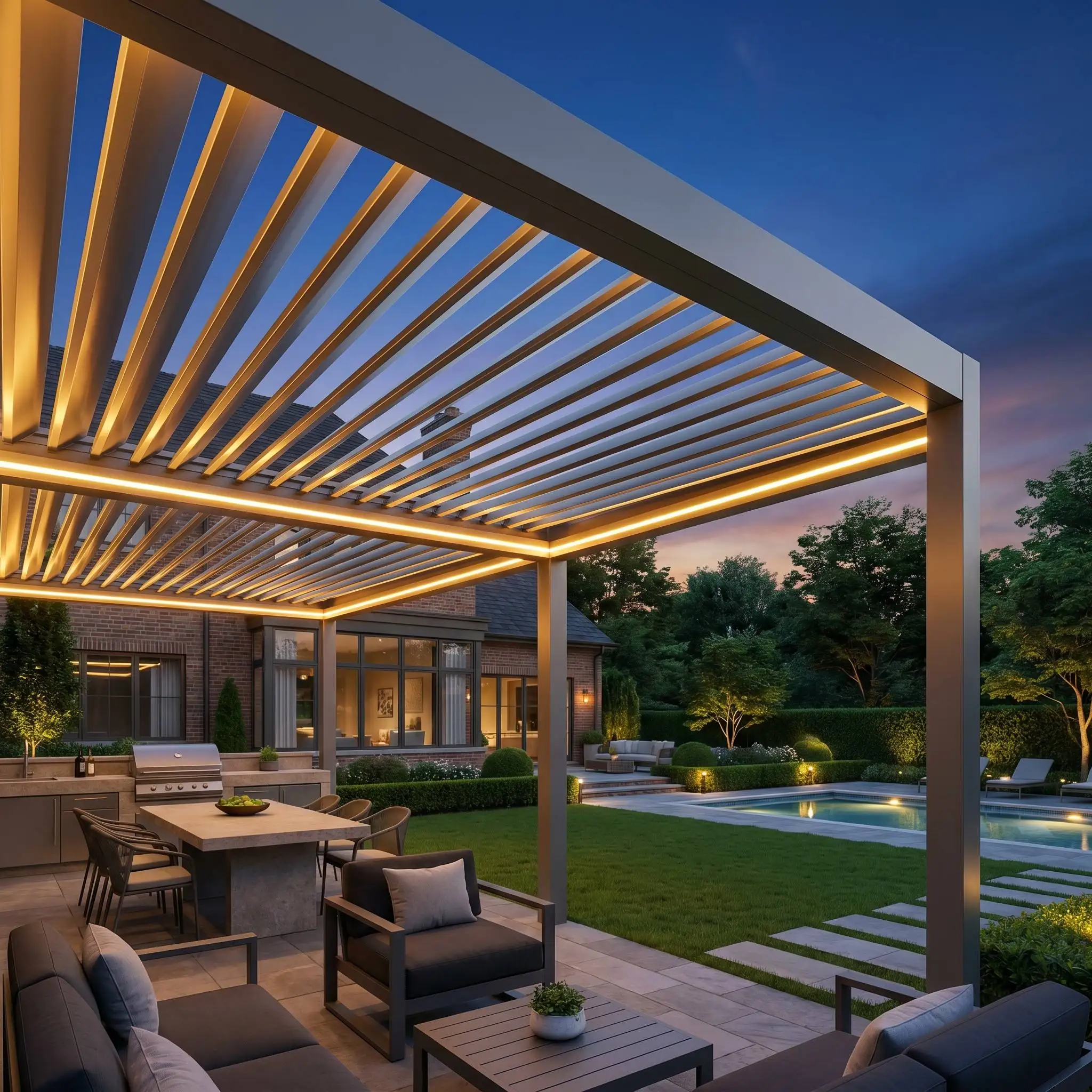 Backyard Oasis Aluminum Pergola Gazebo Louvered Roof Canopy Heavy Duty Outdoor Patio Shelter Waterproof Sun Shade Garden Awning