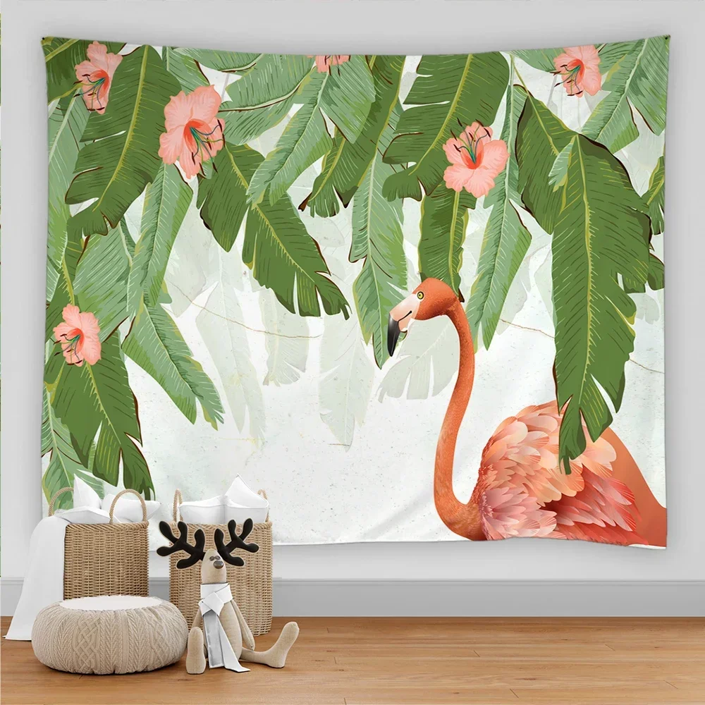 Creative Printing Tapestry Art Decor Flamingo Tropical Plant Flowers Wall Hanging Beach Towel Art Tapestries Dorm Home Decor