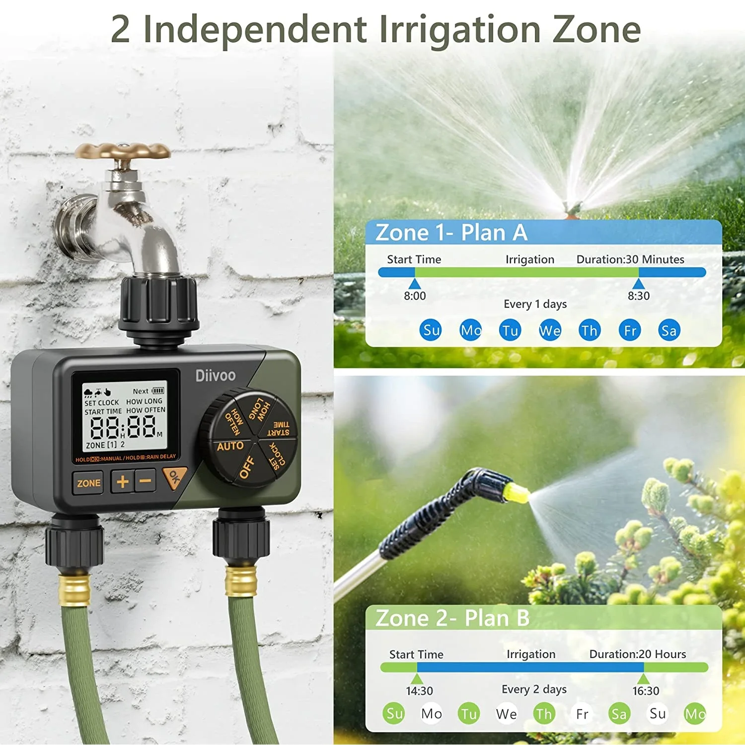 Imagem -02 - Diivoo Sprinkler Water Timer Zonas Temporizador de Irrigação Automática com Atraso de Chuva Modo Manual Automático Temporizador de Mangueira de Água Programável