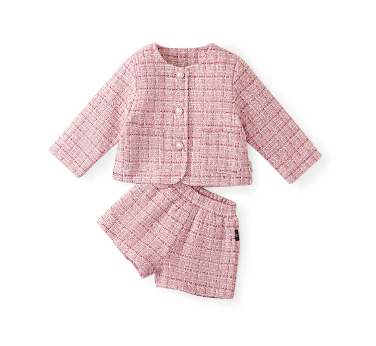 

New Baby Girls Winter Boutique Elegant Pink Sets Coat +Shorts Princess Sweet Suits 2-7T