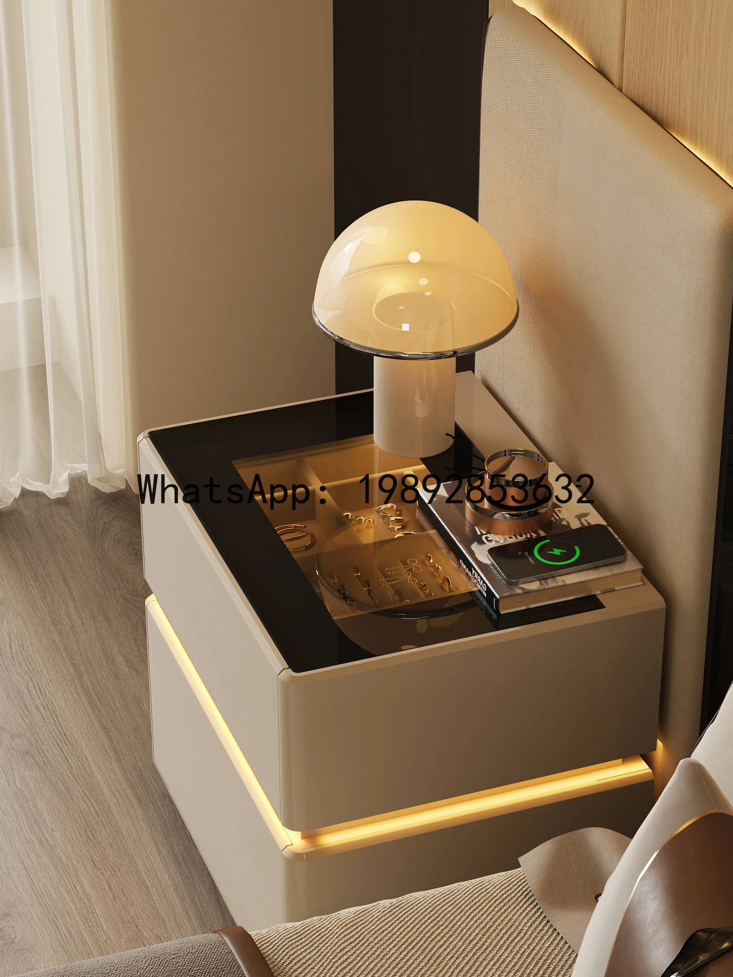 LYY Apartment No. 7 Italian Minimalist Bedside Cabinet with Light, Jewelry Storage, Light Luxury, High-End Feel, Password Lock