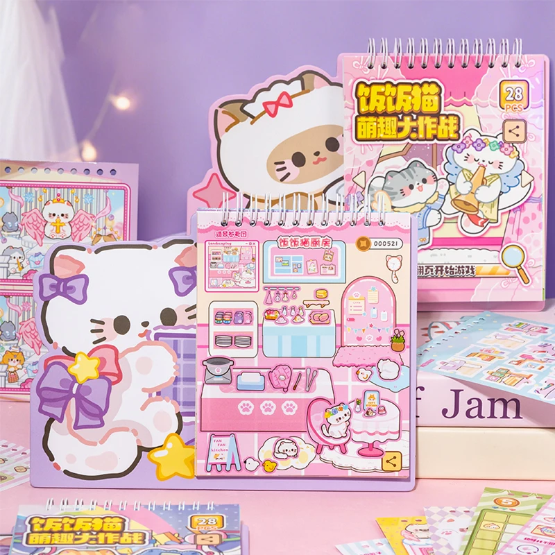 28/56pcs rice cat cute fun sticker book cute cartoon style handbook material collage DIY scrapbook envelope postcard album dairy