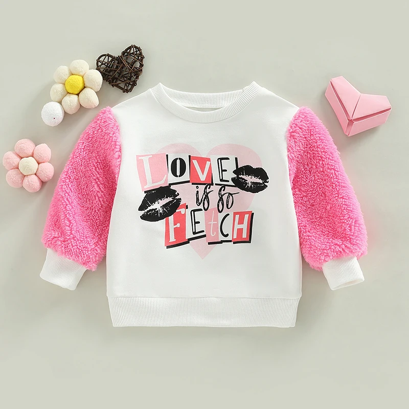 

Infant Girls Valentine s Day Heart Print Long Sleeve Sweatshirt Casual Pullover T-shirt for Toddler Streetwear Fashion