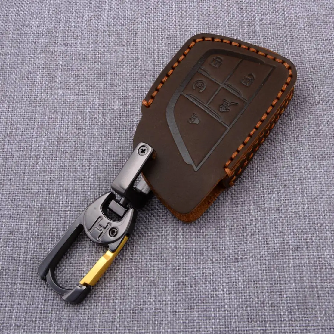 

5 Button Brown Car Key Cover Fob Case Cowhide Leather Fit for Chevrolet Silverado GMC Sierra Buick 2022 2023 2024