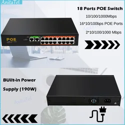POE Switch 100/1000 Mbps Switch Ethernet Gigabit Network 16 100Mbps Port PoE +2 Port 1000M UpLink 52V Power for IP Camera Router