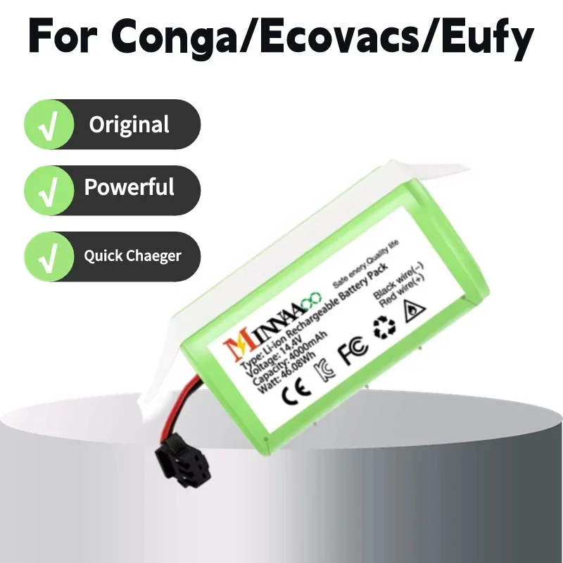 

14.4V 4000mAh 18650 Replacement Li-ion Battery for Conga Excellence 990 1090 Ecovacs Deebot N79S N79 Eufy Robovac 11S 12 15C