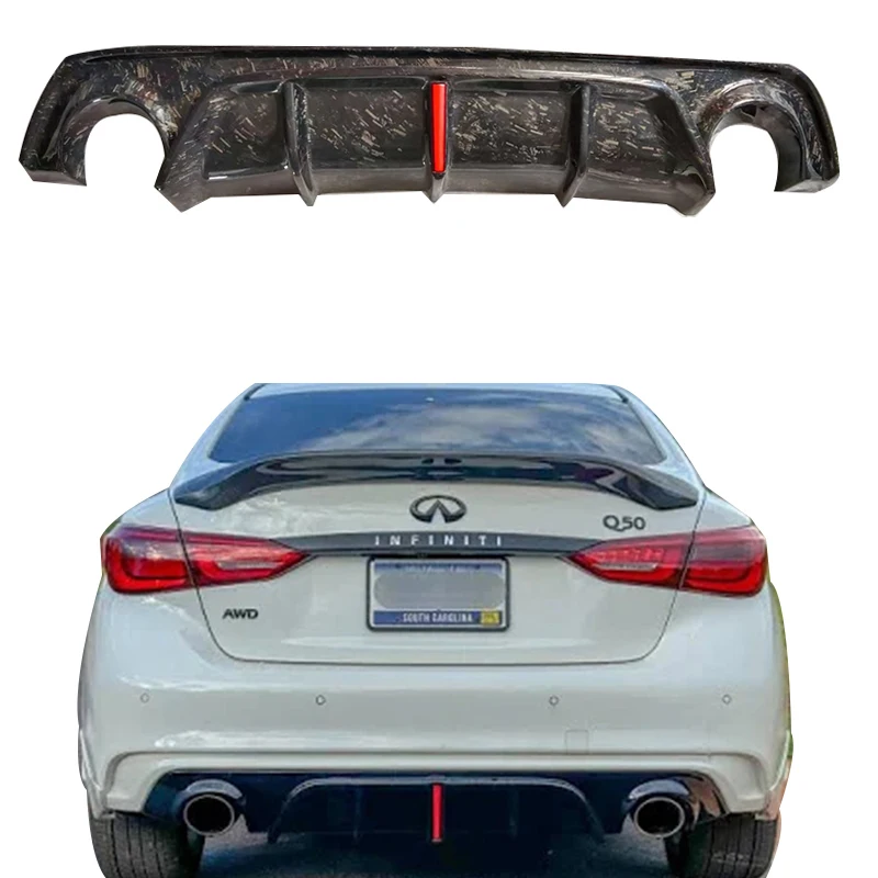 

High Quality Forged Carbon Fiber Rear Diffuser with LED Brake Carbon Fiber Rear Diffuser for Infiniti Q50 2018+