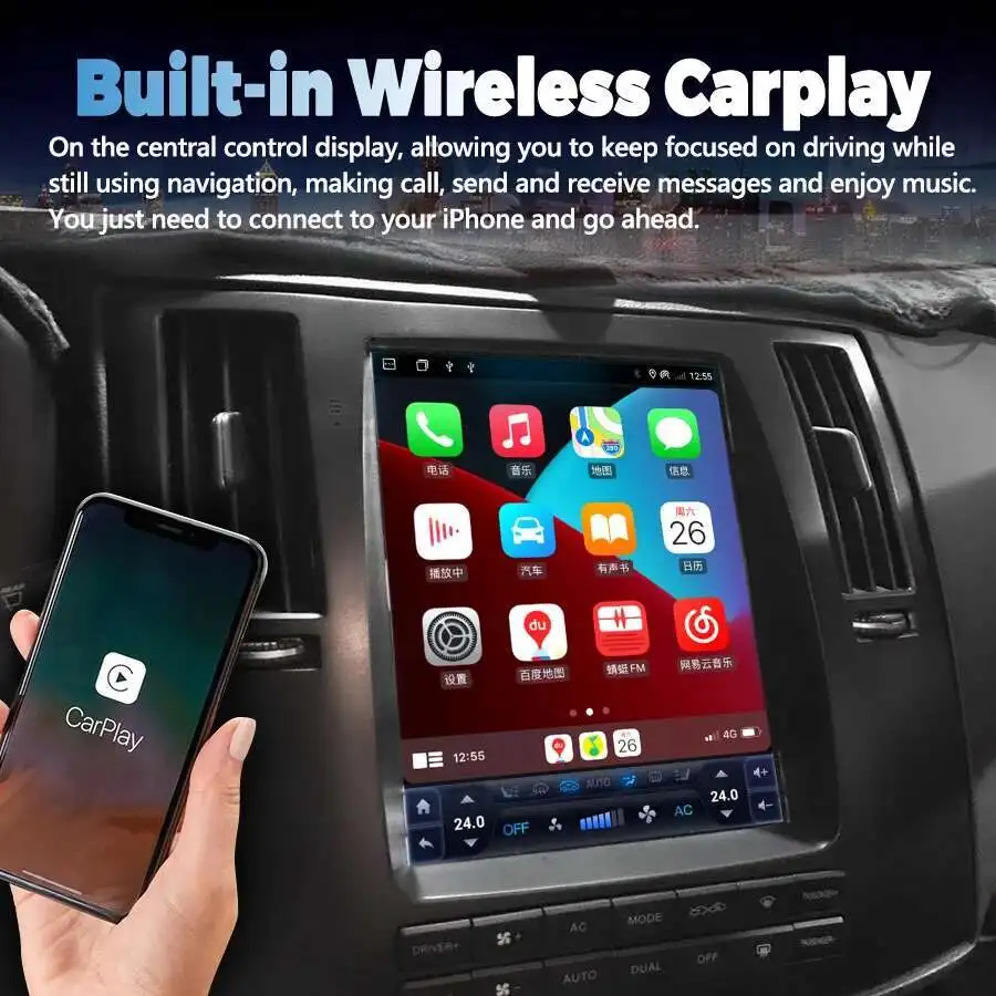 راديو السيارة لإنفينيتي FX FX35 FX45 2000-2010 أندرويد 14 شاشة Carplay الملاح مشغل فيديو الوسائط المتعددة وحدة رأس ستيريو تلقائي