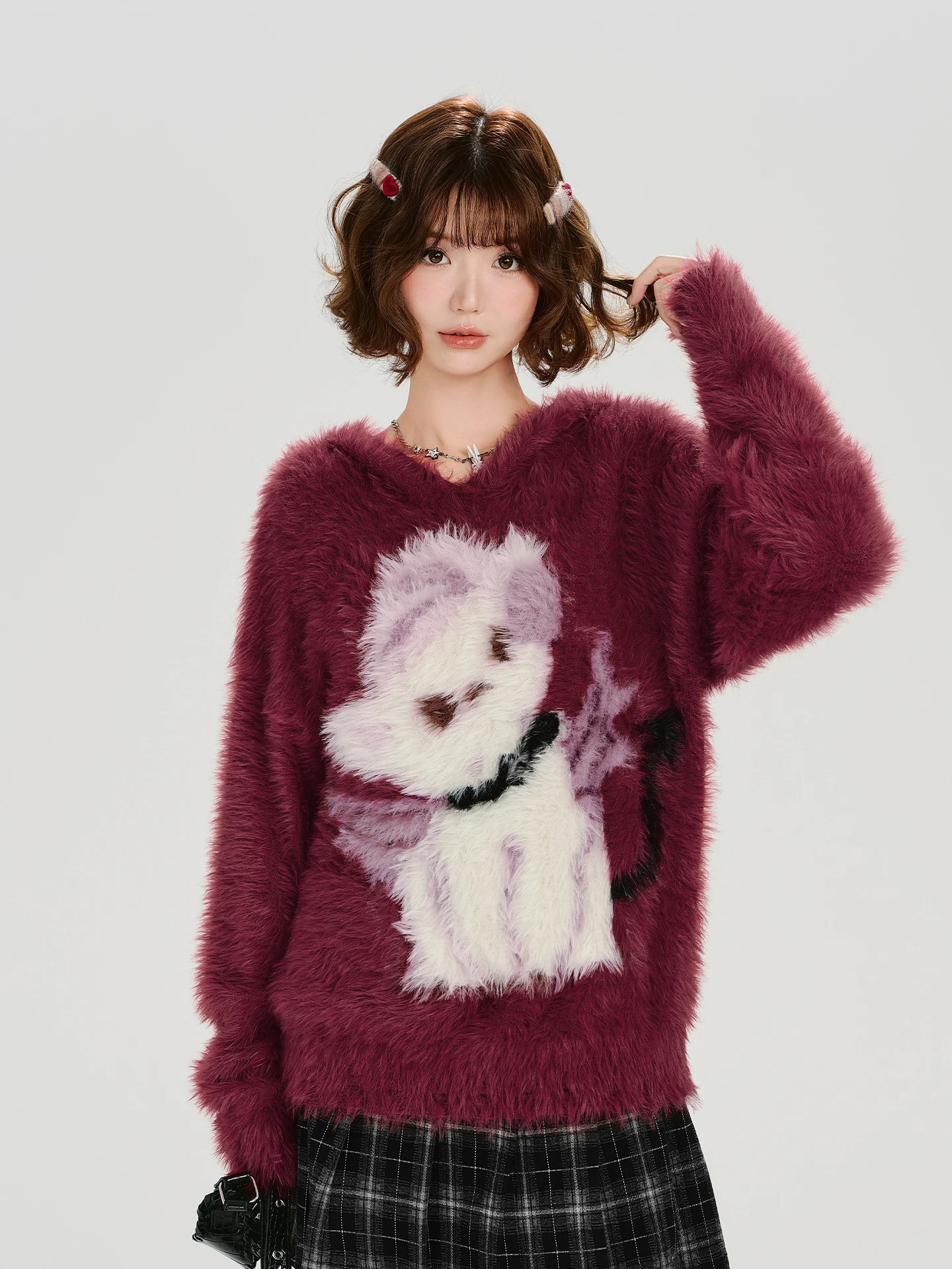 

Girly American Retro Hooded Knitted Sweater Women's Autumn Winter New Soft Lazy Loose Knitted Top Casual Sle V-ne Lon...