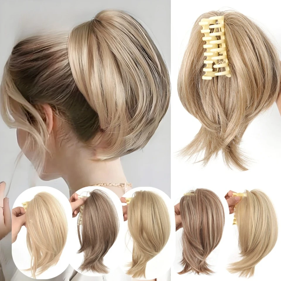 

Синтетические заколки для наращивания волос, конский хвост, грязный короткий прямой хвост, блондинка, коричневый, термостойкий конский хвост, накладные волосы 2026