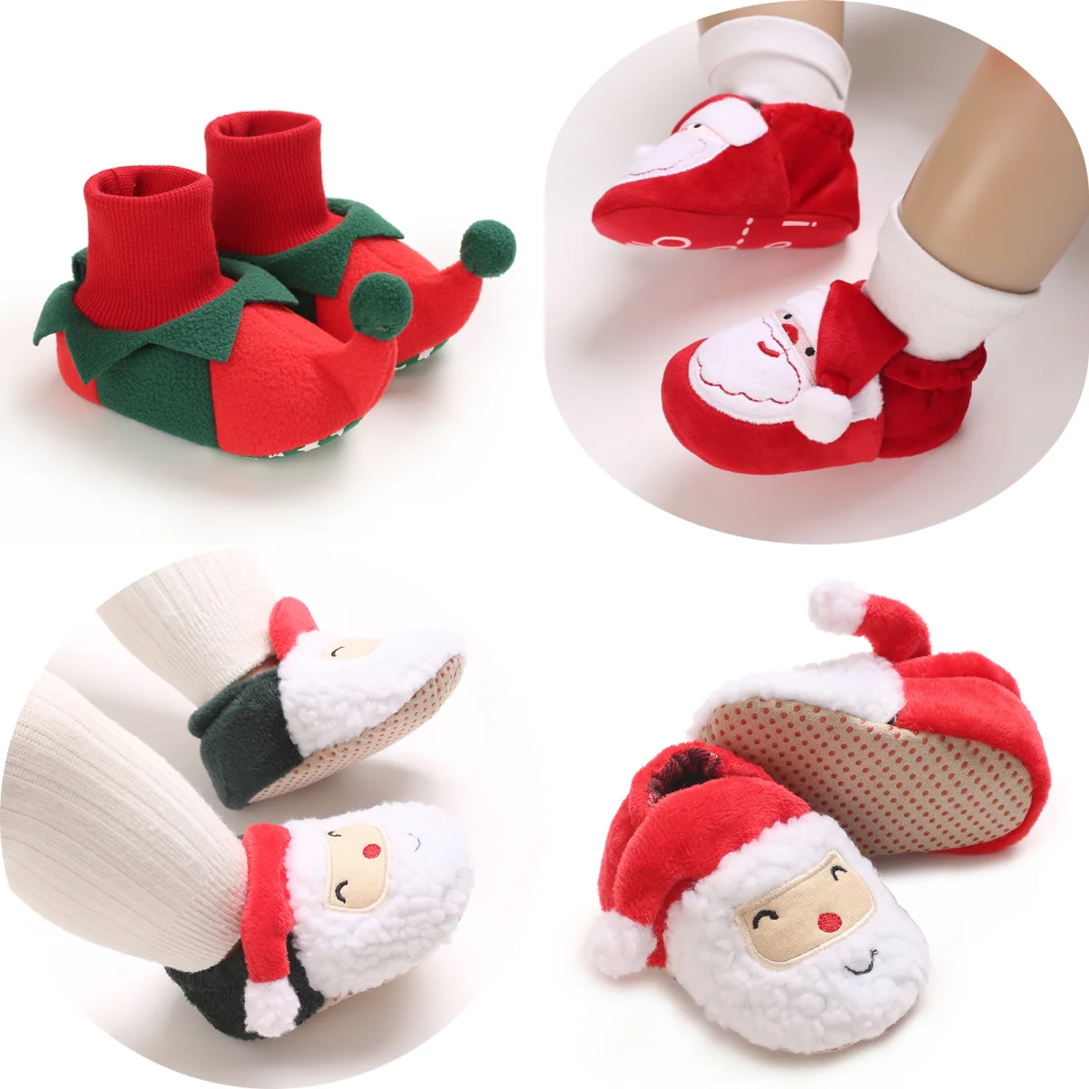 Christmas theme 0-18M New baby shoes Boots for Girls Baby First Walker plus fleece warm cotton shoes