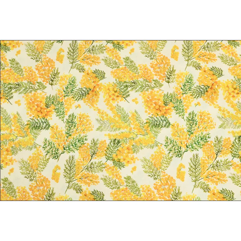 100% Cotton Fabric with Yellow Colored Flower Print, Handmade DIY Garment Dress, Sewing Tissue, CR-1391