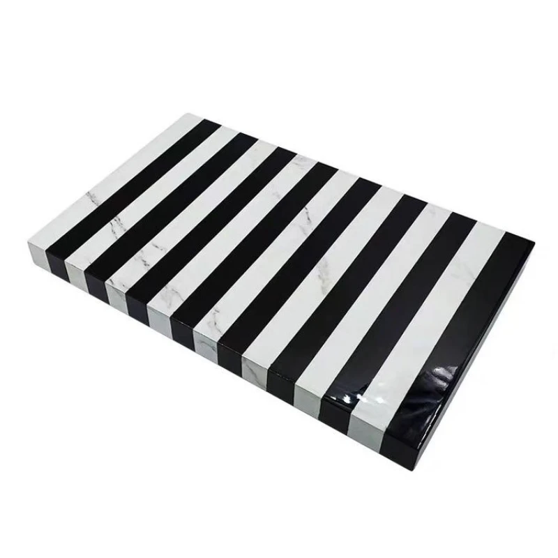 Simple modern marble black and white striped tray ornament, model house coffee table desktop soft decoration