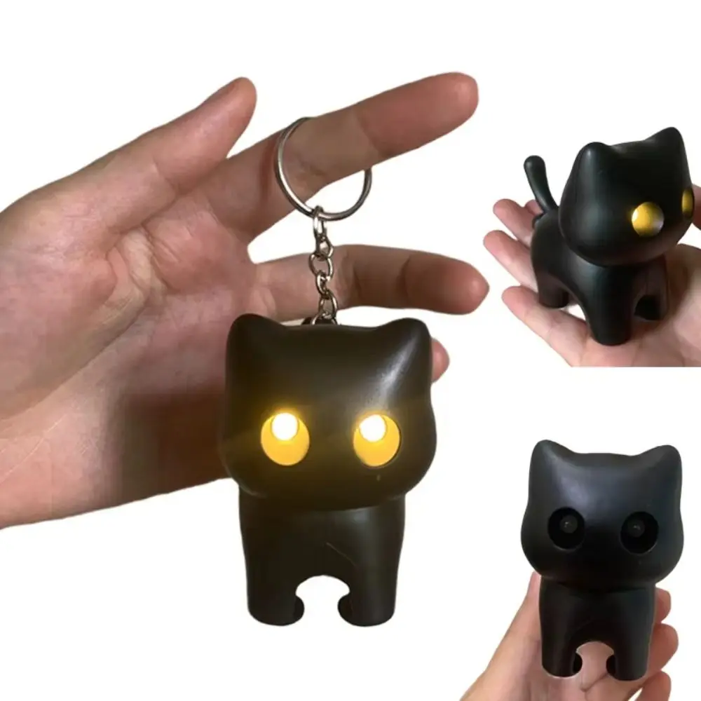 Luminous Black Cat Sounding Keychain Stress Reliever Screaming Glowing Cat Pendent Cat Backpack Pendant for Friend Birthday Gift