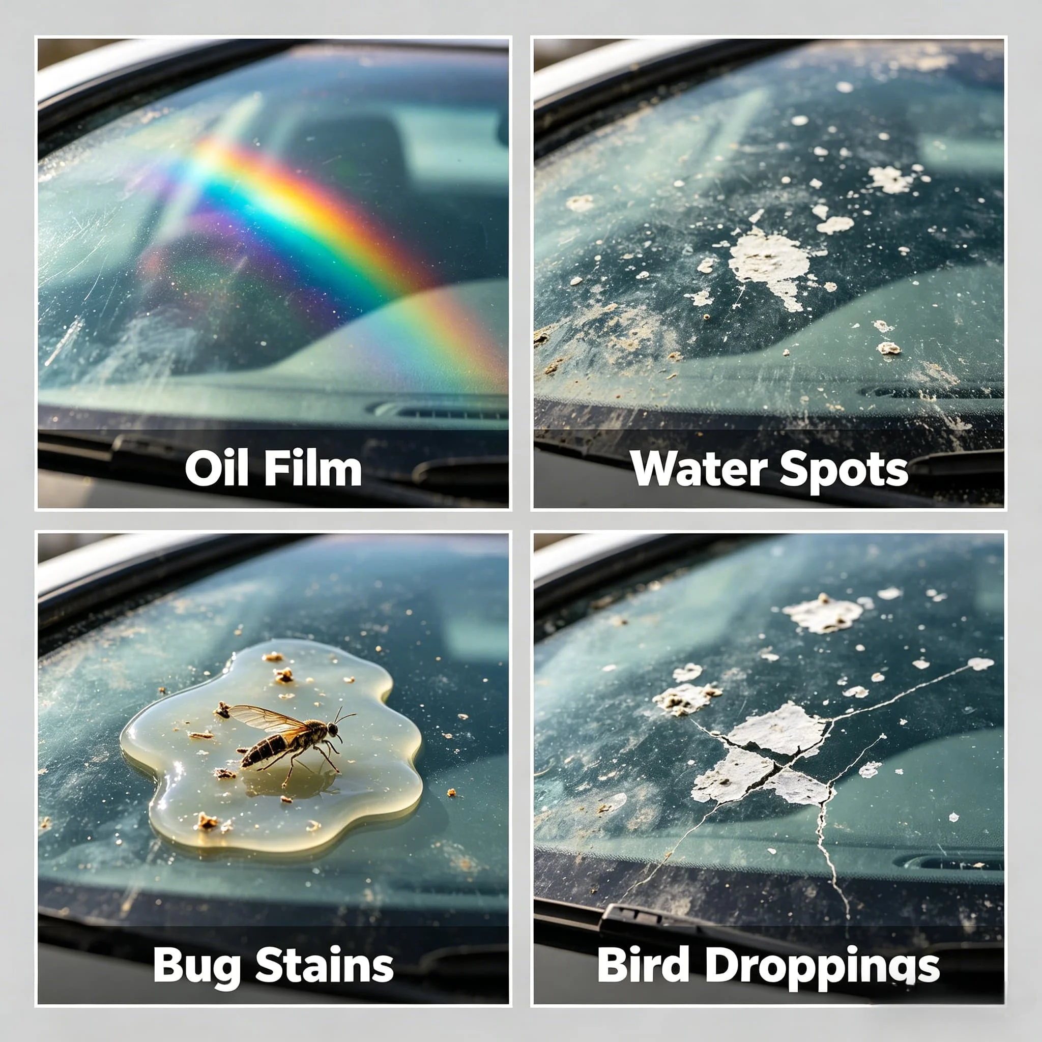 Professional Car Windshield Cleaner – QIFENGHE Oil Film & Contaminant Remover – Fast Dissolve Tree Sap, Bug Residue, Bird Poop –