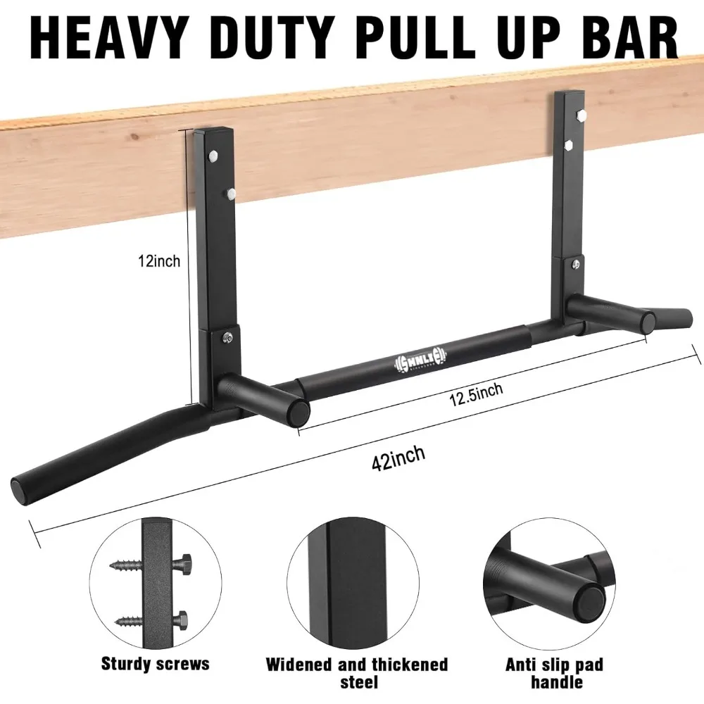 قضيب سحب مثبت على الرافعة شديد التحمل، قضيب ذقن بسقف عريض 42 بوصة لصالة الألعاب الرياضية المنزلية مع سهولة التركيب #5