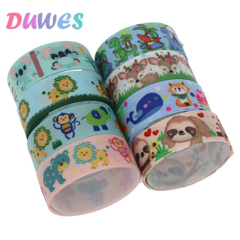 DUWES 50yards animals deer lion sloth Printed Grosgrain Ribbon Accessory Hairbow Headwear Decoration DIY Wholesale OEM D1253